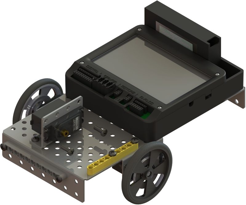 A servo sliding into the servo bracket, wire end first