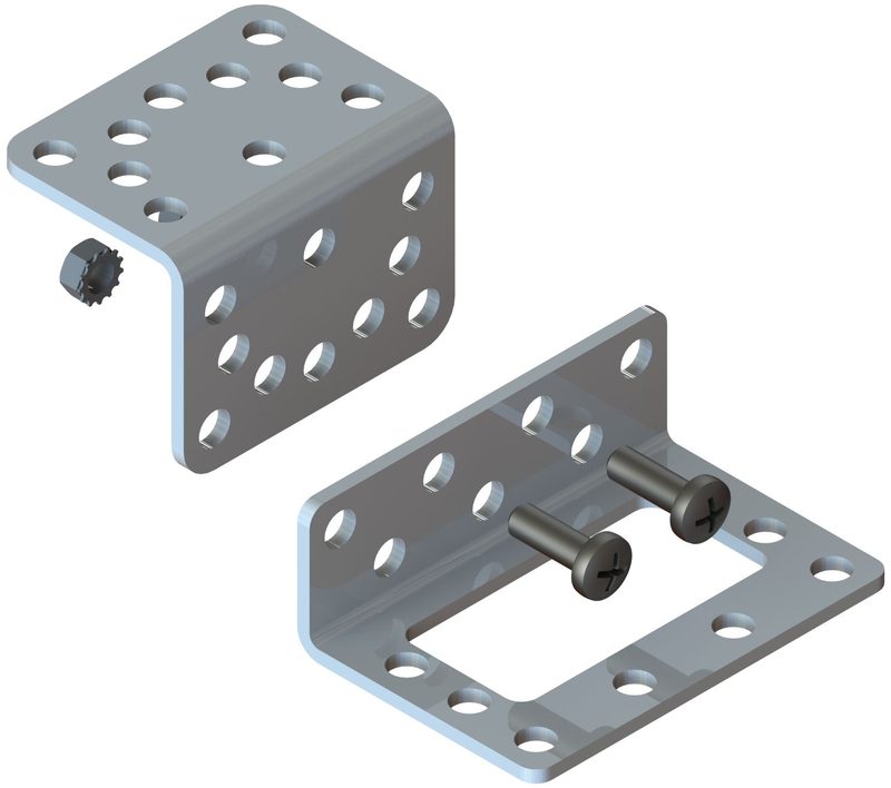 An L bracket attached to a servo bracket with a medium bolt and nut