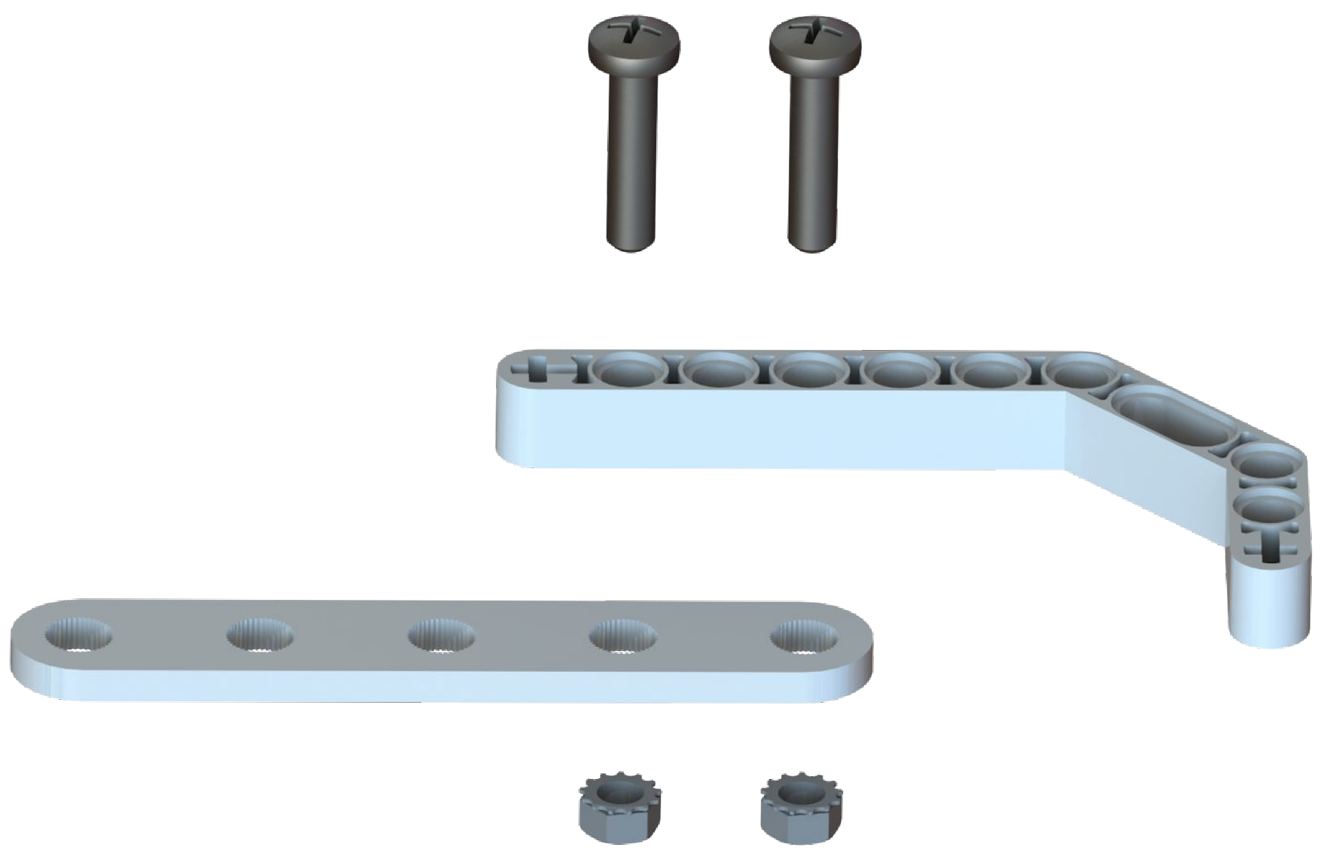 A claw liftarm attached to a 1x5 servo horn with two long bolts and nuts