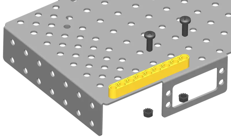 Bolt the 1×9 liftarm to the chassis.