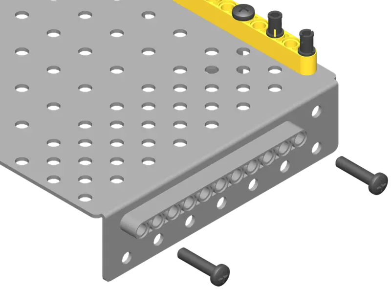 Bolt the 1×11 liftarm to the chassis.