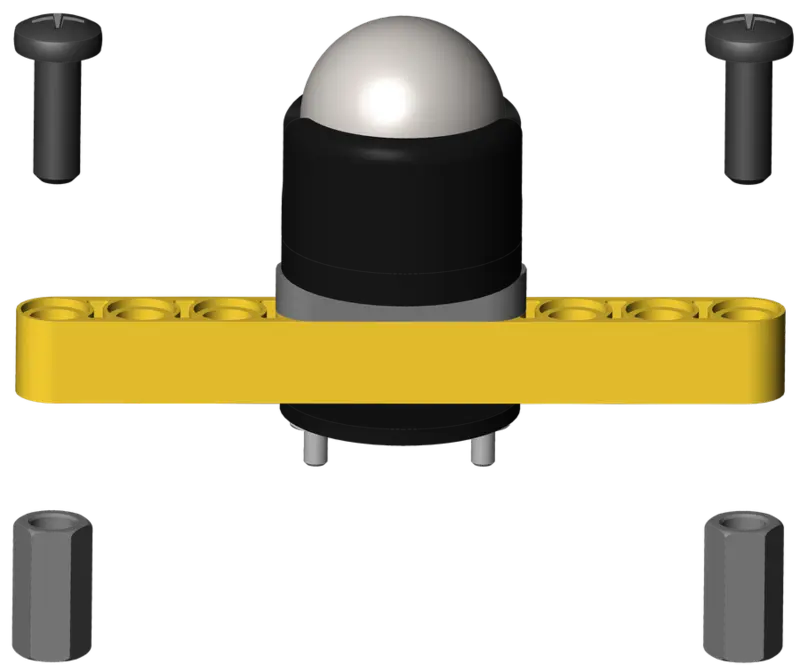 Two half-inch standoffs bolted to the caster arm.