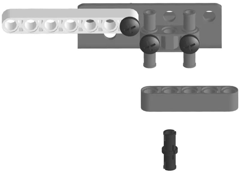 1×5 liftarm and black pin attached to the H piece.
