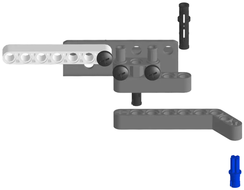 3×7 bent liftarm attached with a long pin and axle pin.