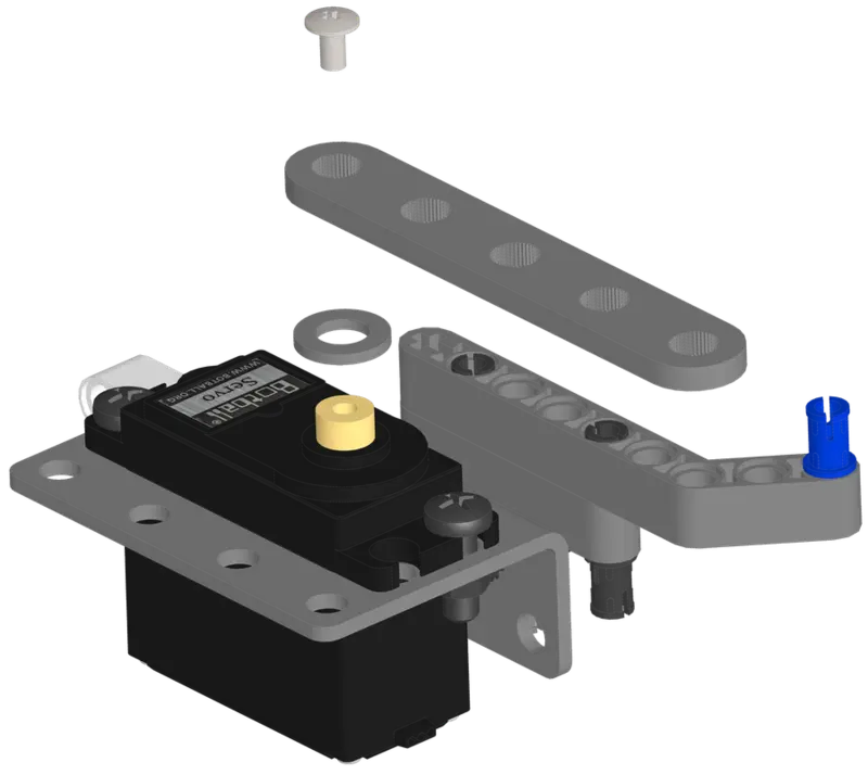 Claw servo horn bolted on with a washer underneath.