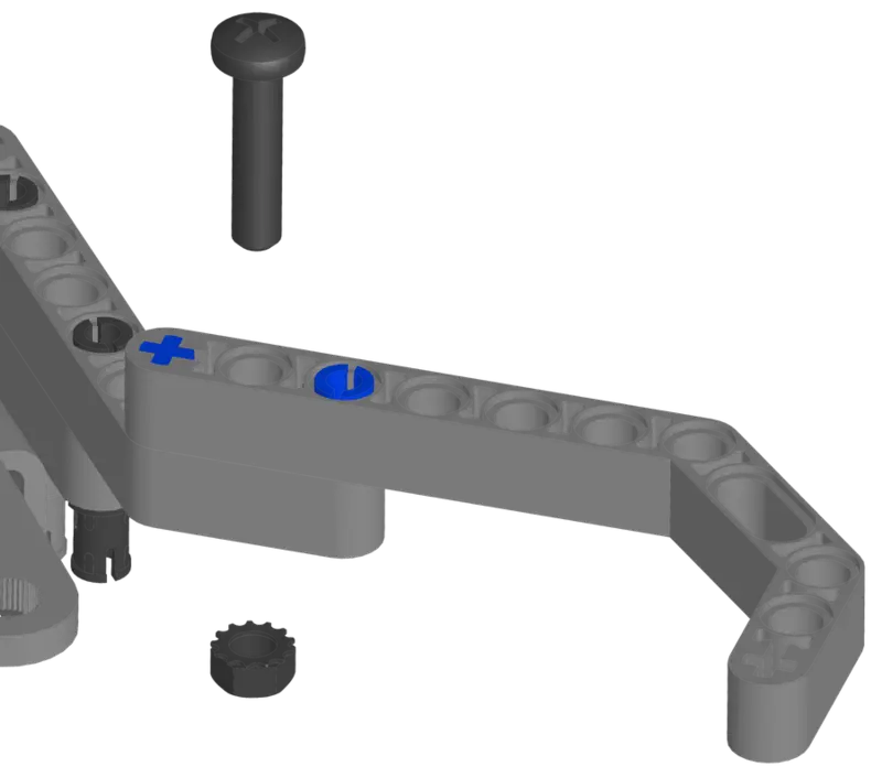 Fixed claw liftarm secured with a bolt and nut.
